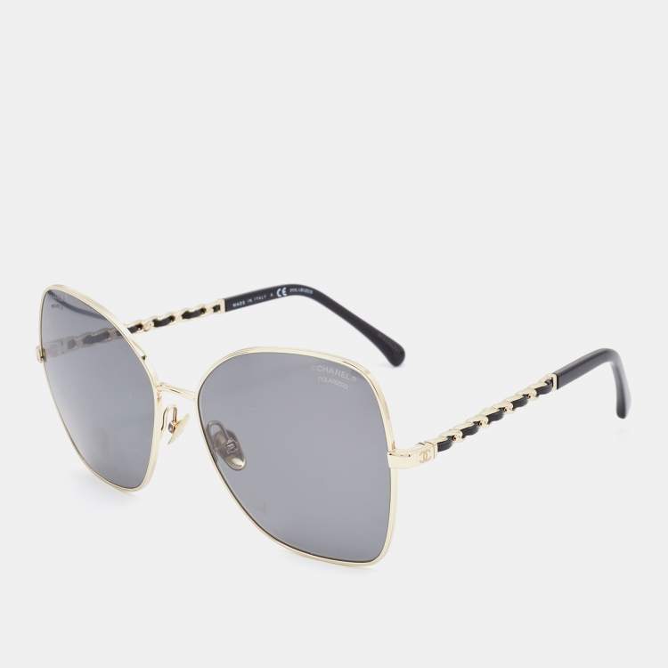 CHANEL Acetate Metal Calfskin Square Chain Sunglasses 5210-Q Black