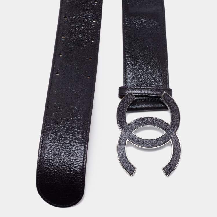 Pre Owned Chanel Black Leather CC Wide Waist Belt 80CM