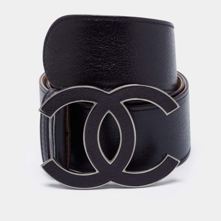 CHANEL ブラックレザーベルト 80cm シャネルココマーク サイズ80 ブラック シルバー金具 レディース