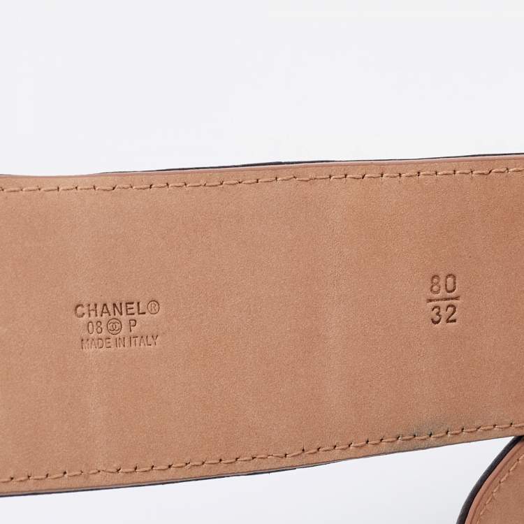 Pre Owned Chanel Black Leather CC Wide Waist Belt 80CM