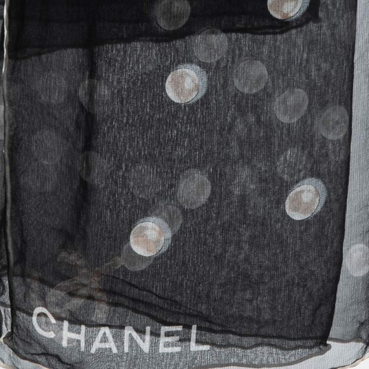 Pre Owned Chanel Black Pearl Printed Silk Scarf