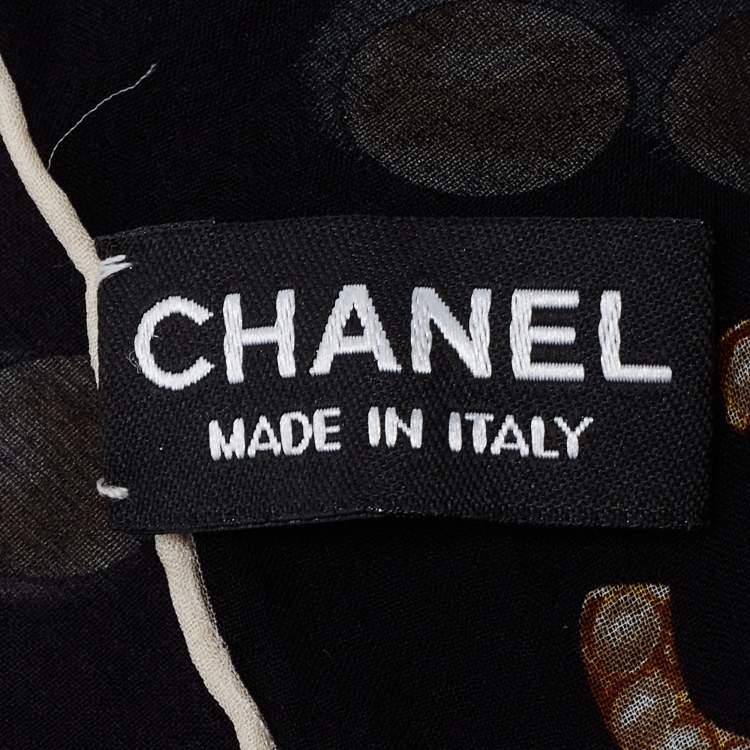 Pre Owned Chanel Black Pearl Printed Silk Scarf