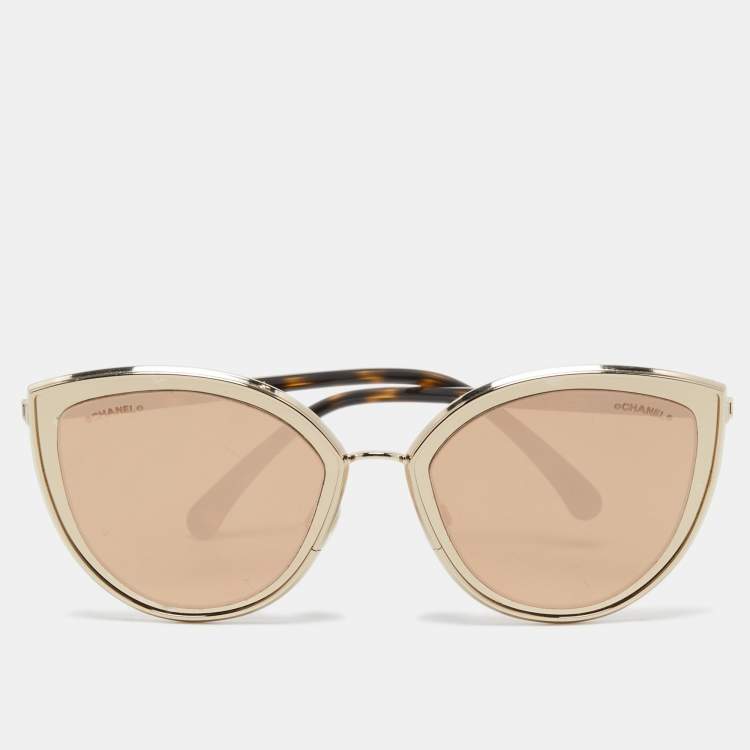 Chanel 18k Goldtone Metal Cat Eye Sunglasses - 4222 - Yoogi's Closet