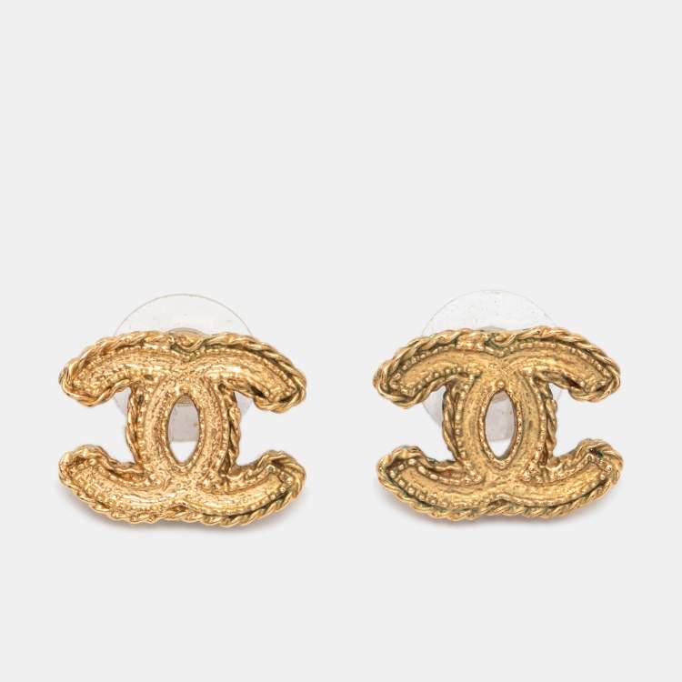 Chanel Gold Tone Twist Detail CC Stud Earrings Chanel