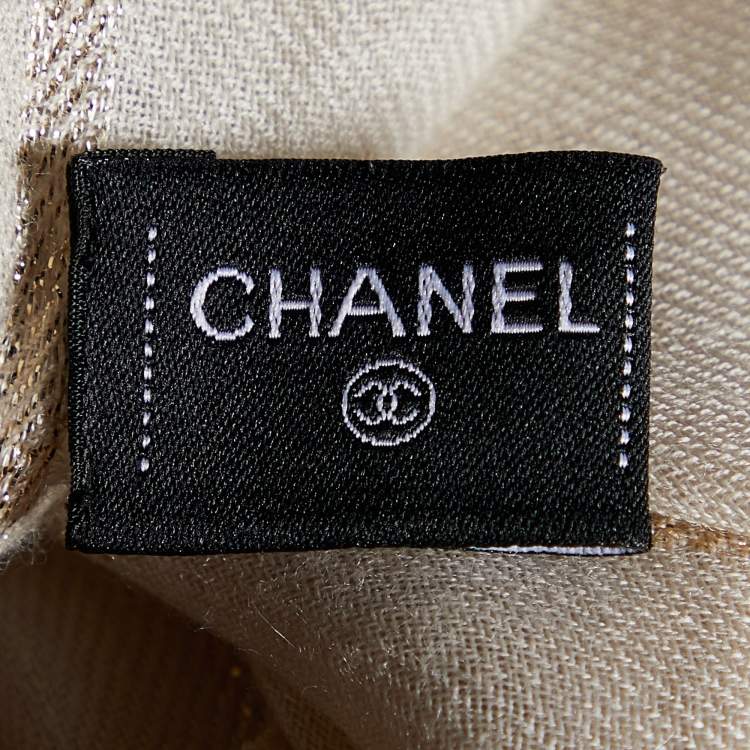 Pre Owned Chanel Beige Logo Embroidered Cashmere Scarf