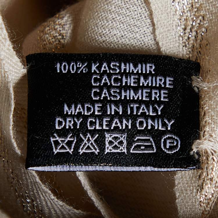 Pre Owned Chanel Beige Logo Embroidered Cashmere Scarf