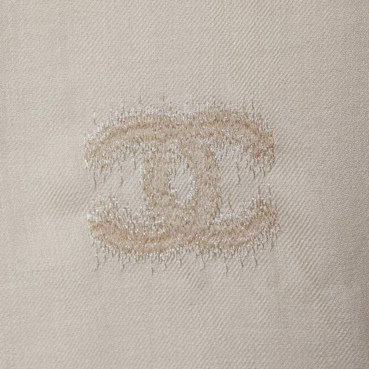 Pre Owned Chanel Beige Logo Embroidered Cashmere Scarf