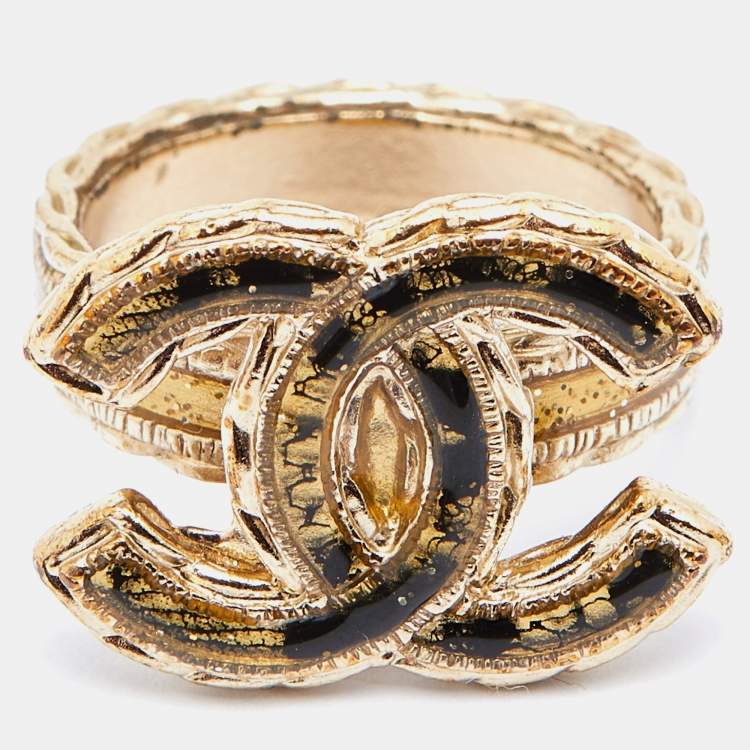 Chanel CC Enamel Gold Tone Ring Size 53 Chanel