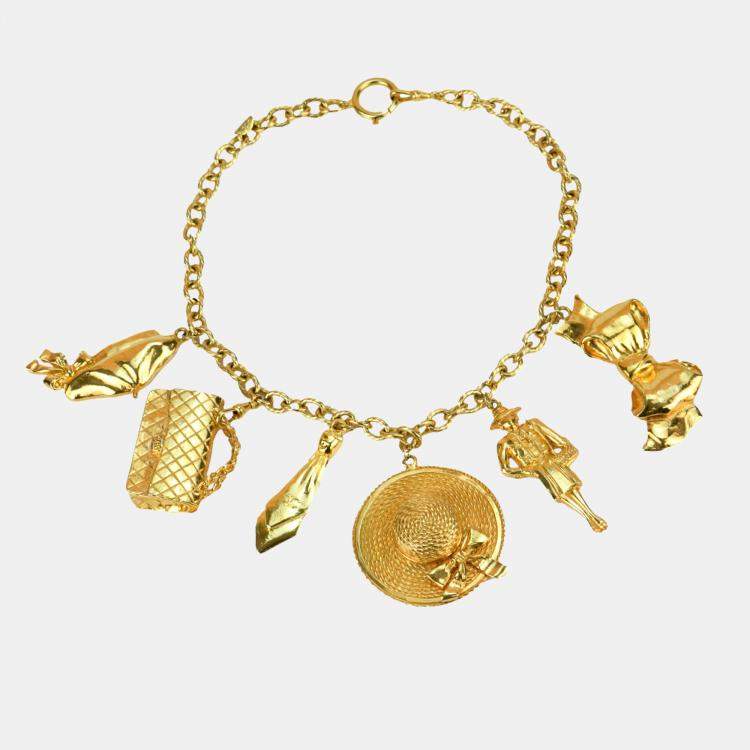 Chanel Vintage Gold Plated Chain Necklace with Six Iconic Charms Chanel