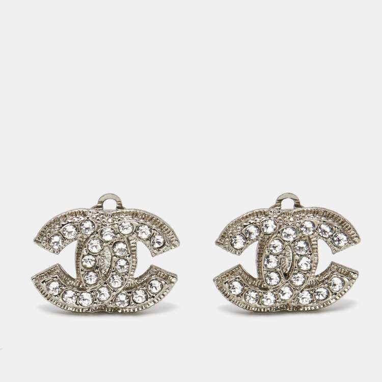 Chanel CC Crystals Silver Tone Clip On Earrings Chanel | The Luxury Closet