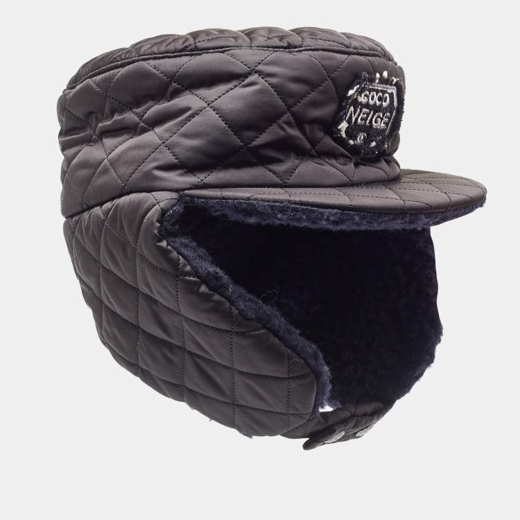 Chanel Black Quilted Coco Neige Trapper Hat M Chanel