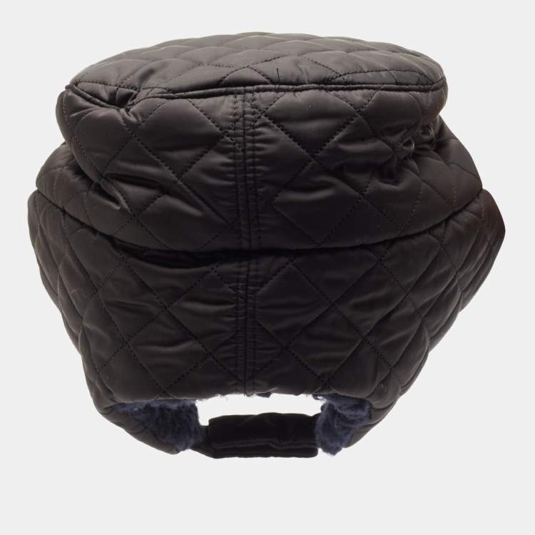 Pre Owned Chanel Black Quilted Coco Neige Trapper Hat M