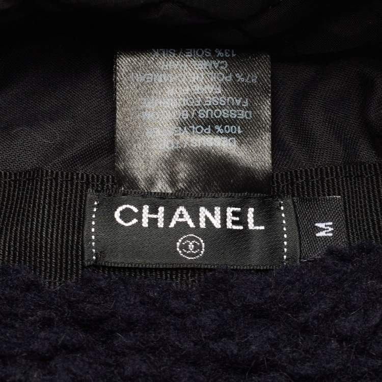 Pre Owned Chanel Black Quilted Coco Neige Trapper Hat M