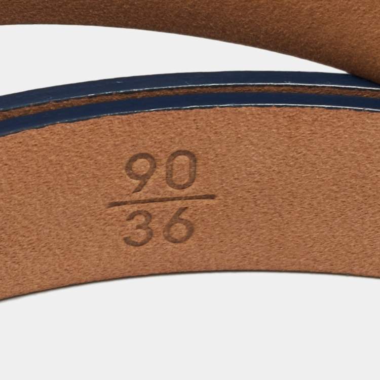 Pre Owned Chanel Blue Leather CC Slim Belt 90CM