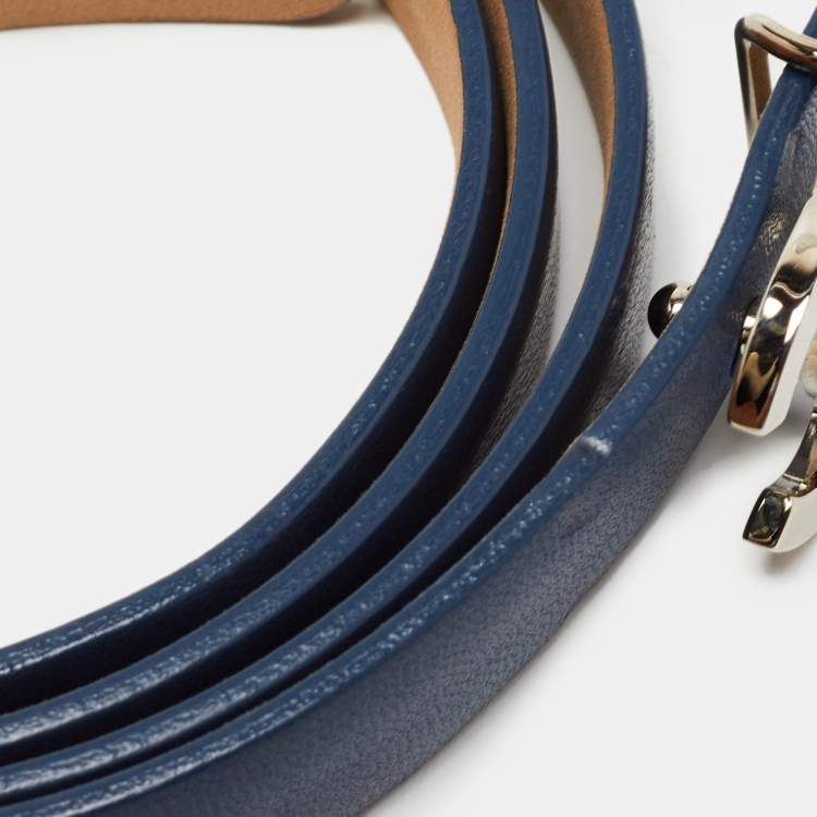 Pre Owned Chanel Blue Leather CC Slim Belt 90CM