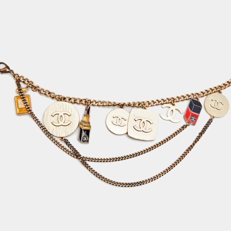 Pre Owned Chanel Gold Tone Enamel Makeup Charm Chain Belt