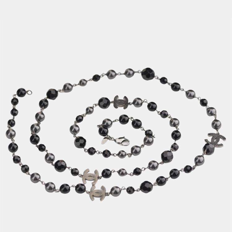 Chanel 2012 CC Black Beads Long Chain Necklace Chanel