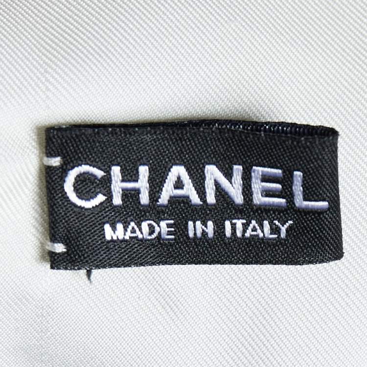 Pre Owned Chanel Navy Blue & White Logo Printed Silk Shawl