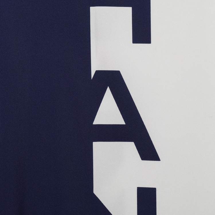 Pre Owned Chanel Navy Blue & White Logo Printed Silk Shawl