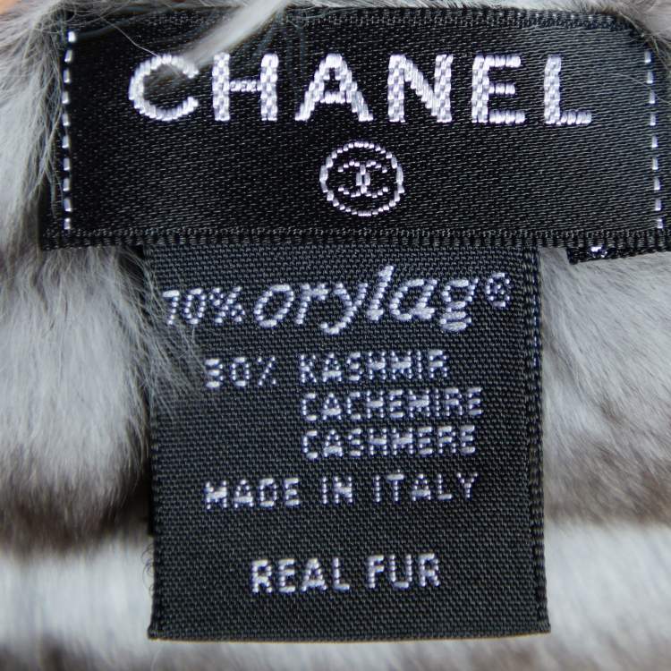 Pre Owned Chanel Brown Orylag Fur & Cashmere CC Stole