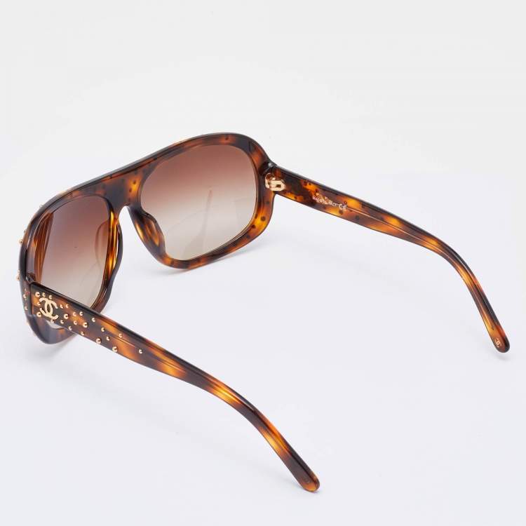Pre Owned Chanel Brown/Brown Gradient 5135 Studded Aviator Sunglasses