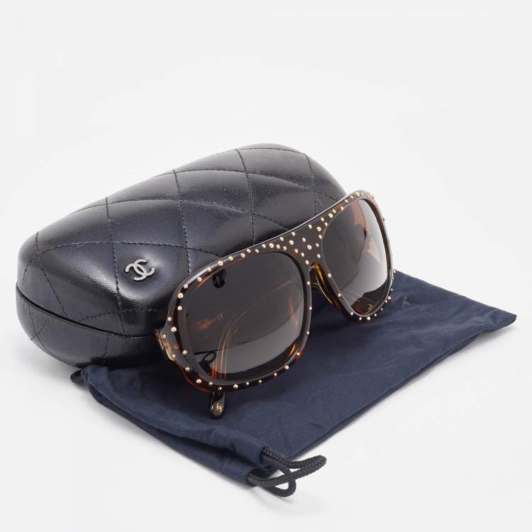 Pre Owned Chanel Brown/Brown Gradient 5135 Studded Aviator Sunglasses