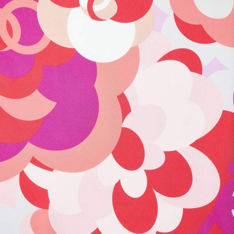 Pre Owned Chanel Pink Floral Interlocking CC Printed Silk Square Scarf
