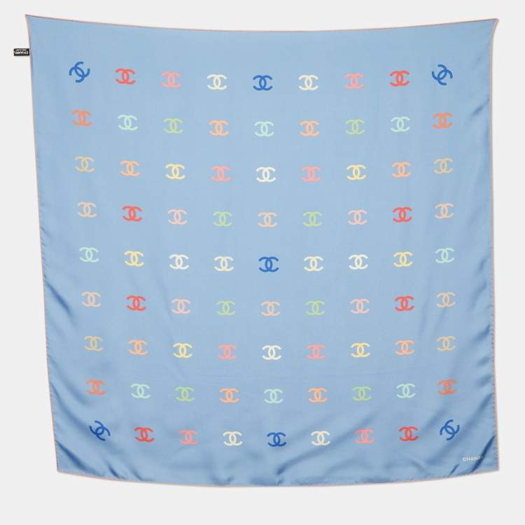 Chanel Light Blue CC Printed Silk Square Scarf Chanel | The Luxury Closet