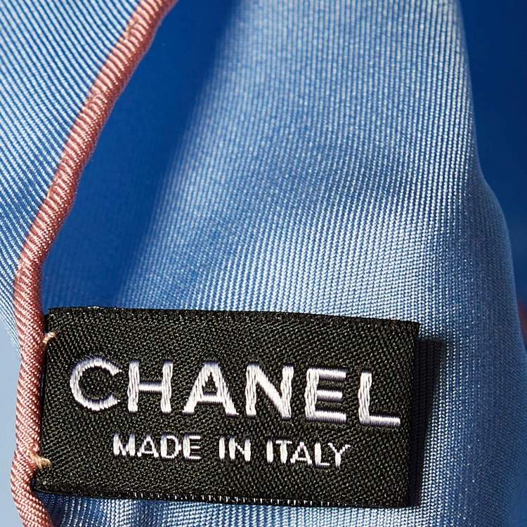Pre Owned Chanel Light Blue CC Printed Silk Square Scarf