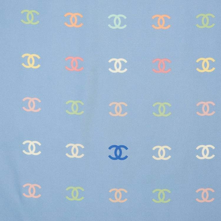 Pre Owned Chanel Light Blue CC Printed Silk Square Scarf