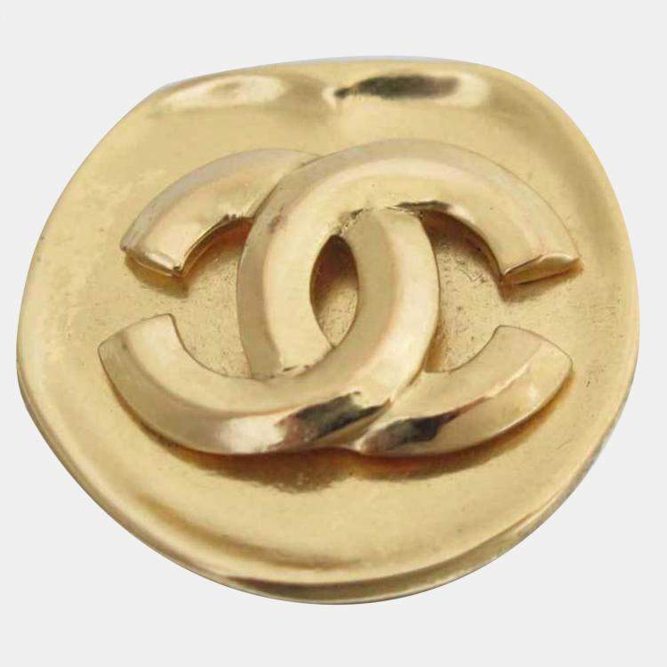 Chanel Yellow Gold Tone CC Quilted Pin Brooch Chanel