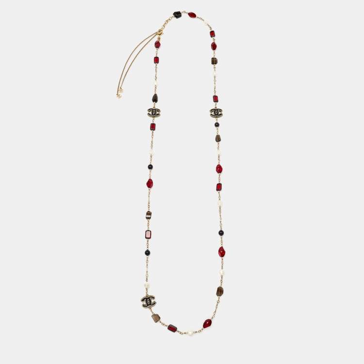Chanel Multicolour Glass Beads & Faux Pearl Byzantine Long Necklace and  Earrings Set Chanel