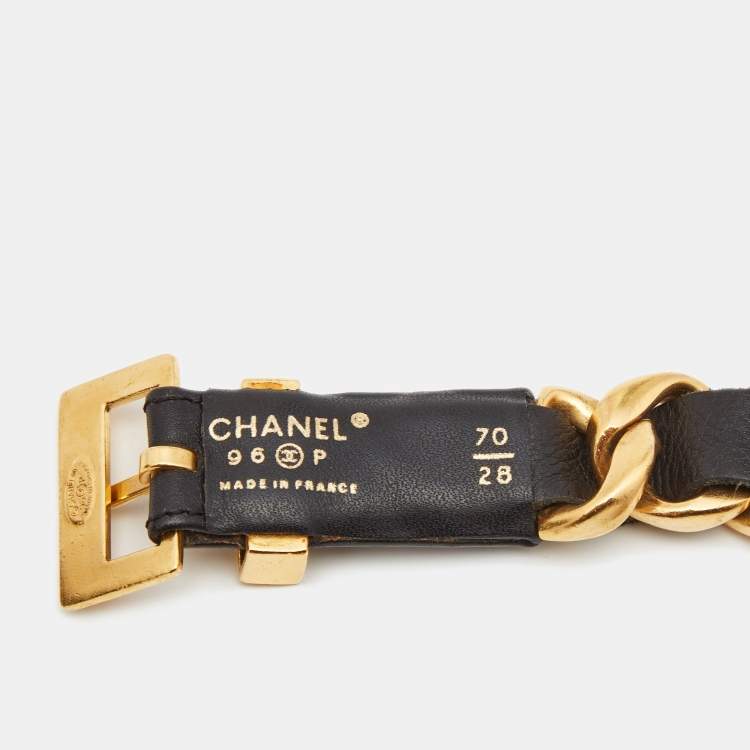 Pre Owned Chanel Black Leather Chain Link Buckle Belt 70CM