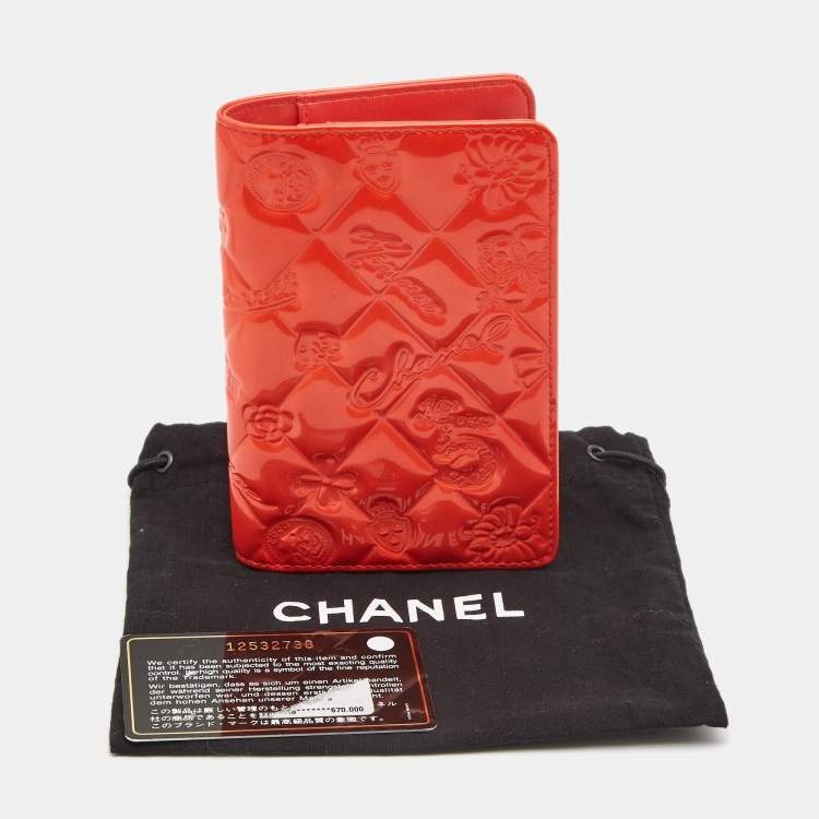 Pre Owned Chanel Orange Embossed Quilted Patent Leather CC Agenda Notebook