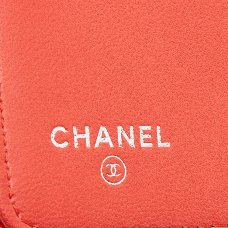 Pre Owned Chanel Orange Embossed Quilted Patent Leather CC Agenda Notebook