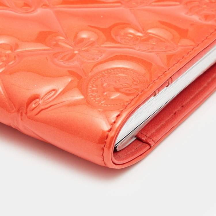 Pre Owned Chanel Orange Embossed Quilted Patent Leather CC Agenda Notebook