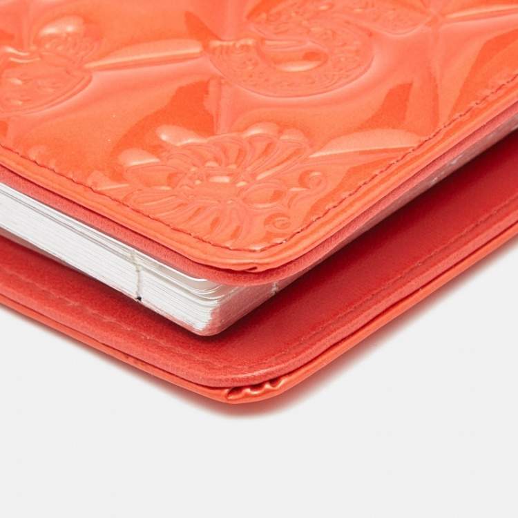 Pre Owned Chanel Orange Embossed Quilted Patent Leather CC Agenda Notebook