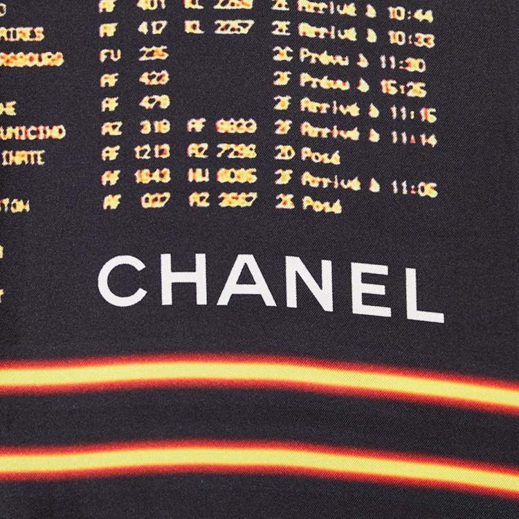 Pre Owned Chanel Black Departures Board Printed Silk Square Scarf