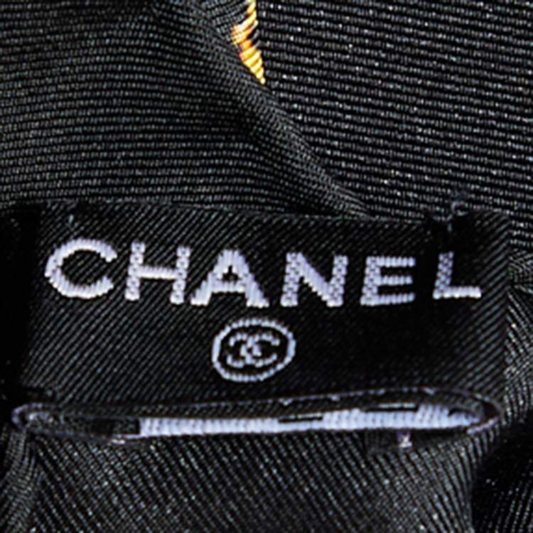 Pre Owned Chanel Black Departures Board Printed Silk Square Scarf
