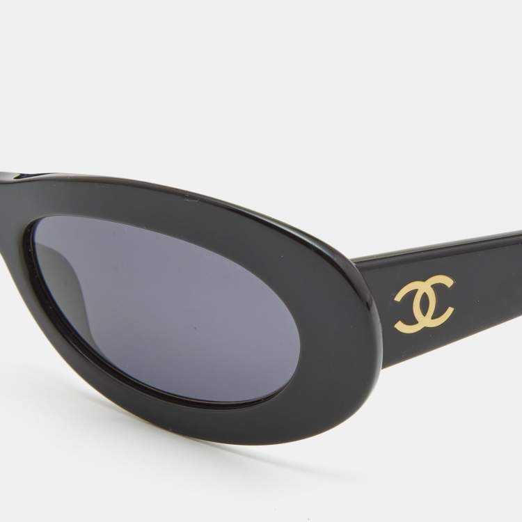 Pre Owned Chanel Black CC Oval Sunglasses
