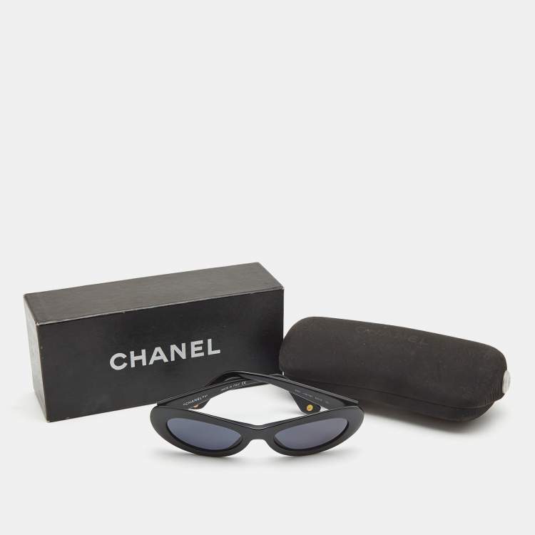 Pre Owned Chanel Black CC Oval Sunglasses