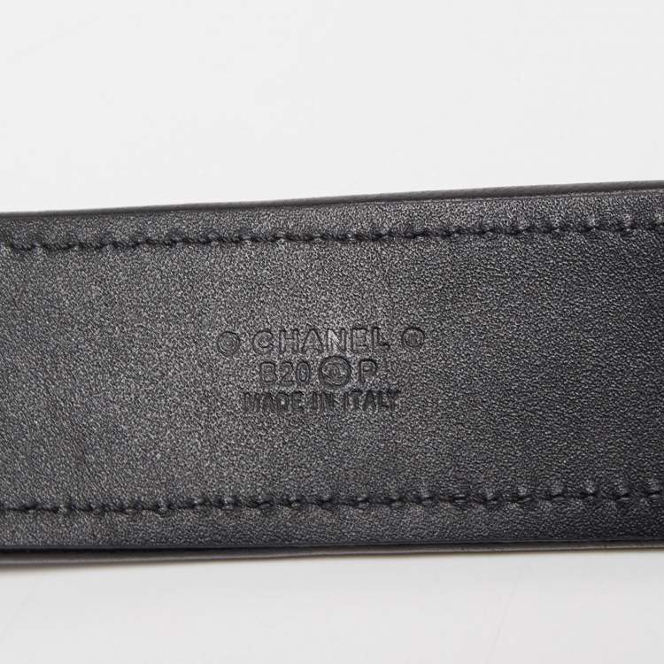 Pre Owned Chanel Black Quilted Denim and Leather CC Buckle Belt 75CM