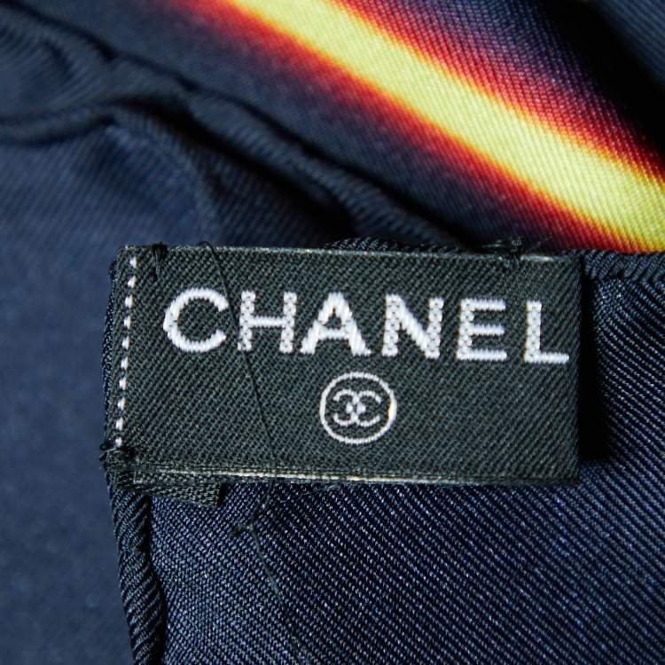 Pre Owned Chanel Black Departures Board Printed Silk Square Scarf