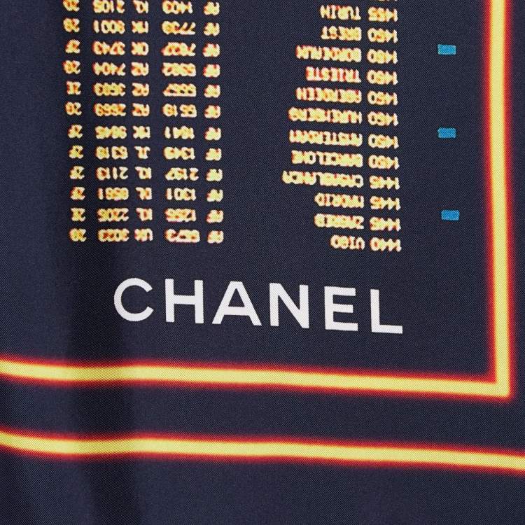 Pre Owned Chanel Black Departures Board Printed Silk Square Scarf