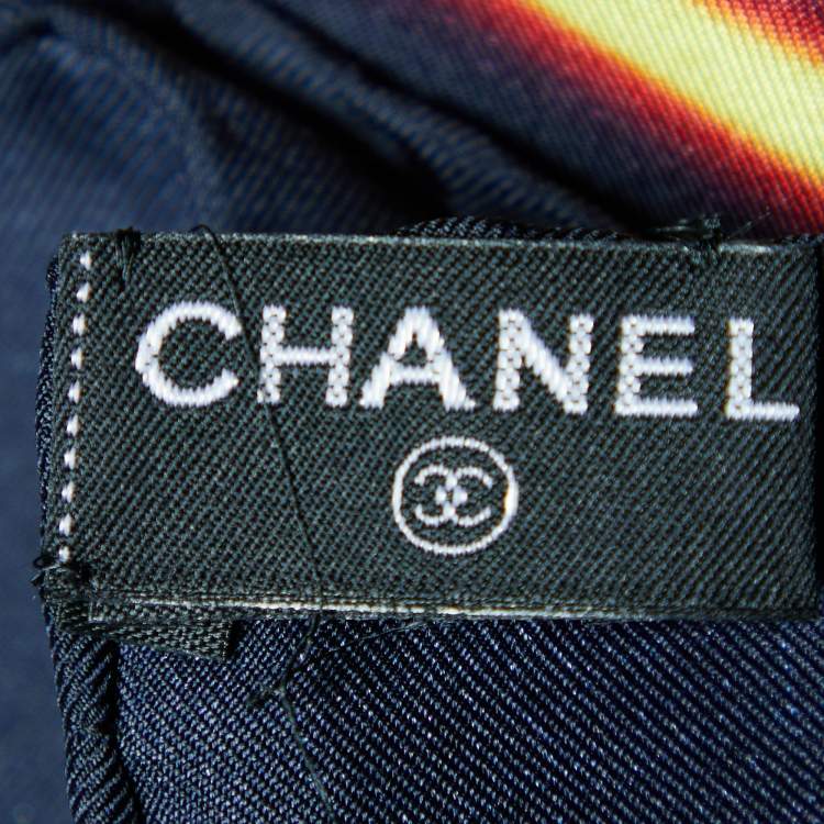 Pre Owned Chanel Black Departures Board Printed Silk Square Scarf