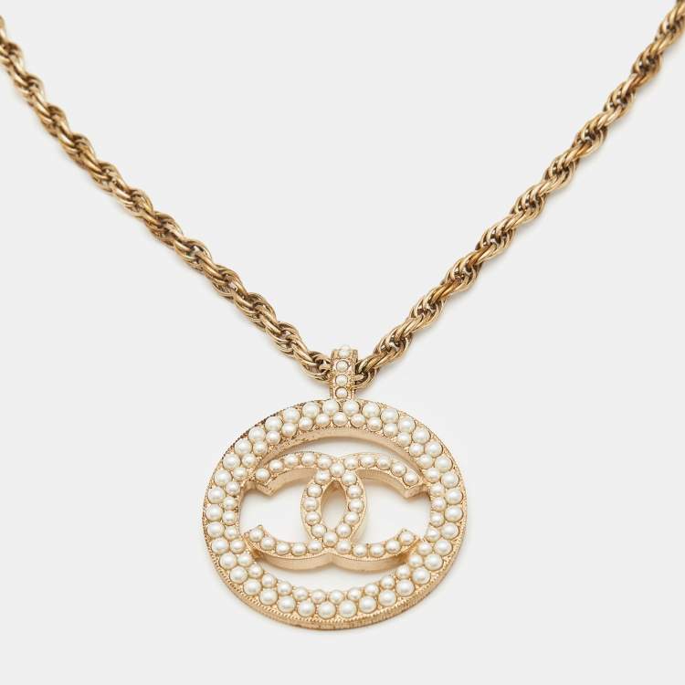 Chanel CC Faux Pearl Gold Tone Pendant Necklace Chanel | The Luxury Closet