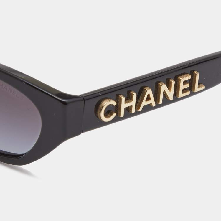 Chanel Black Logo Rectangle Gradient Sunglasses Chanel