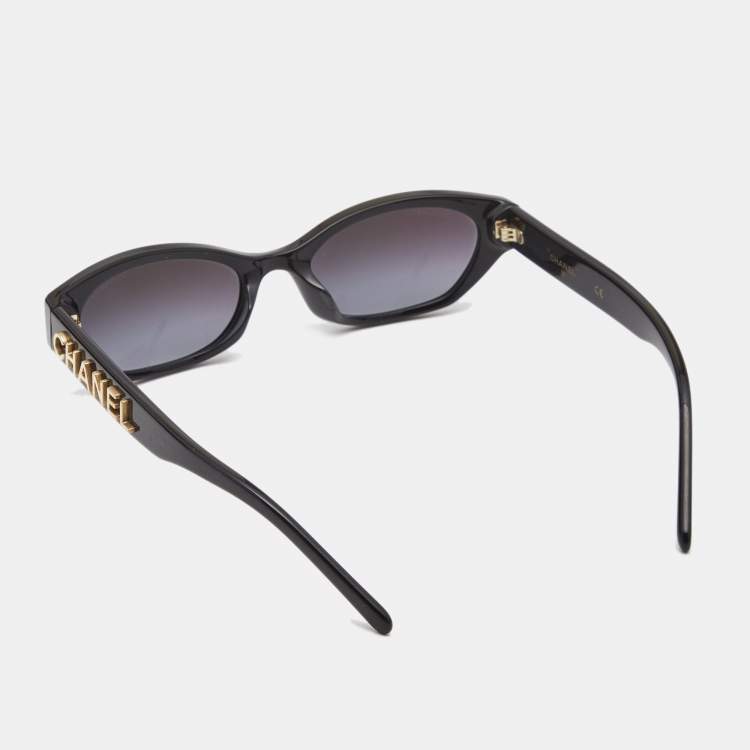 Pre Owned Chanel Black Logo Rectangle Gradient Sunglasses
