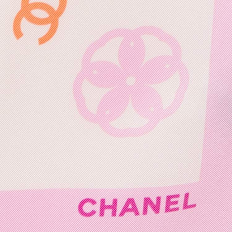 Pre Owned Chanel Pink CC Flower Print Silk Scarf