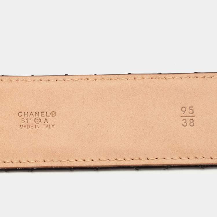 Pre Owned Chanel Black Quilted Patent Leather CC Buckle Belt 95CM